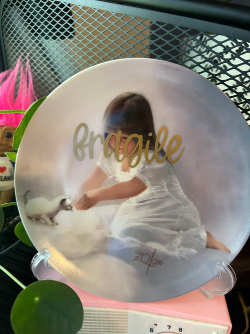 Brunette girl Fragile plate